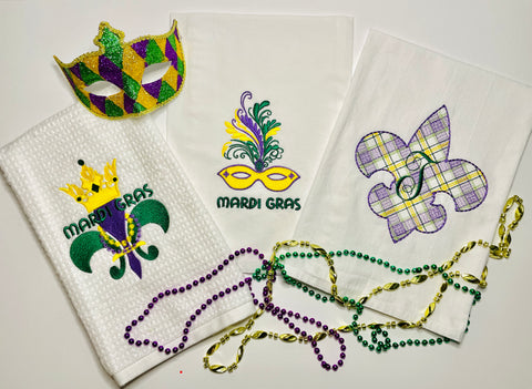 Personalized Holiday Kitchen Towels - Mardi Gras