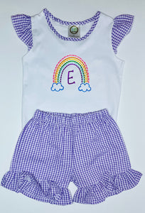 Rainbows and Monograms - Toddler 2-Piece Flutter Sleeve Playwear Set