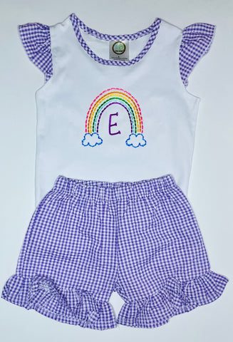 Rainbows and Monograms - Toddler 2-Piece Flutter Sleeve Playwear Set